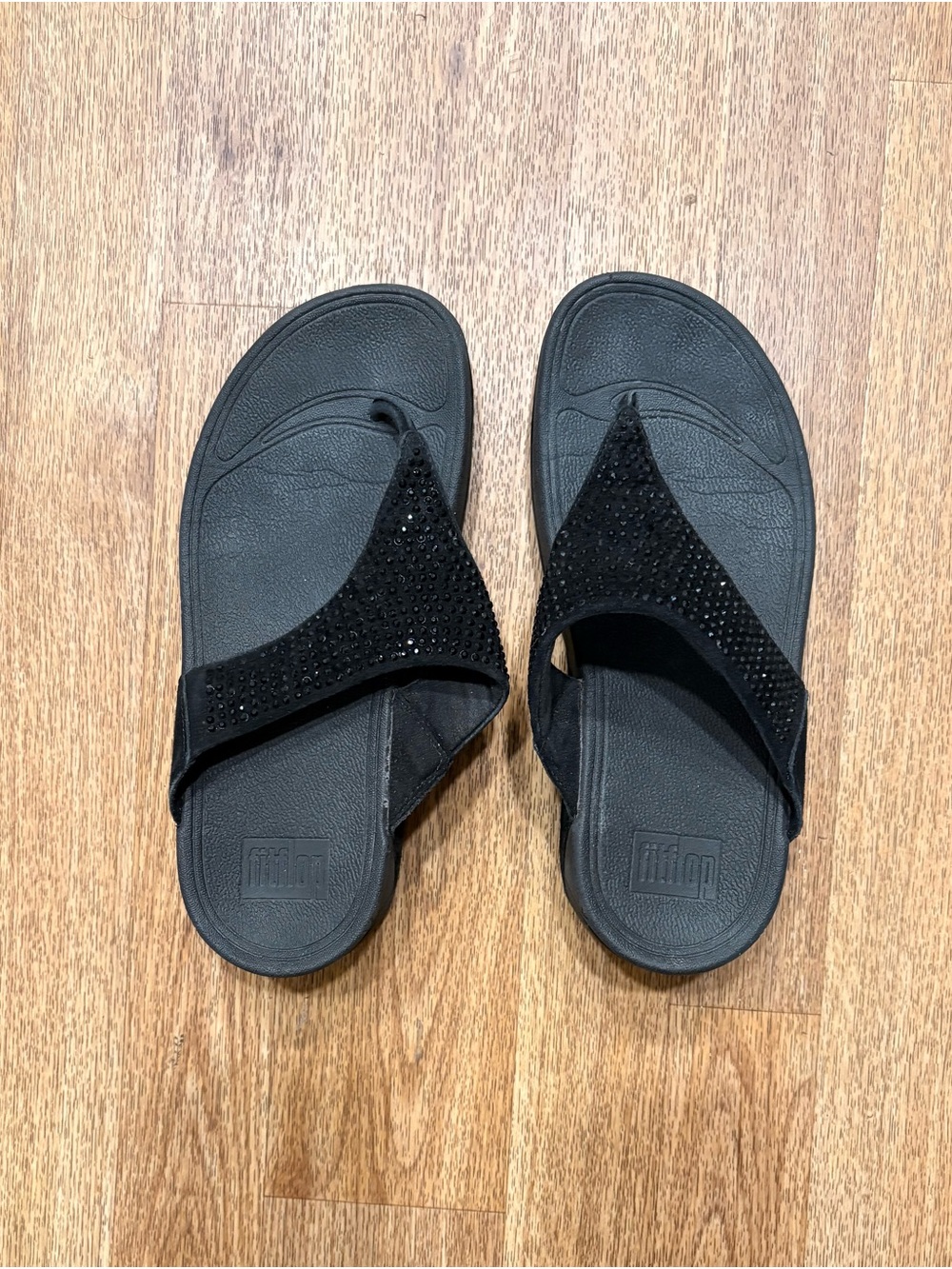 FitFlop Black Sparkle Toe-Post Sandals